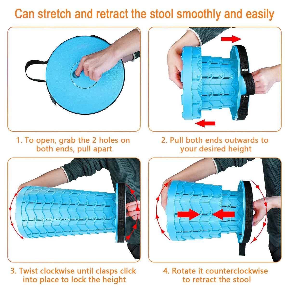 Portable folding camping stool by Everything Baby, telescoping design for outdoor fishing, hiking, gardening, and travel activities.