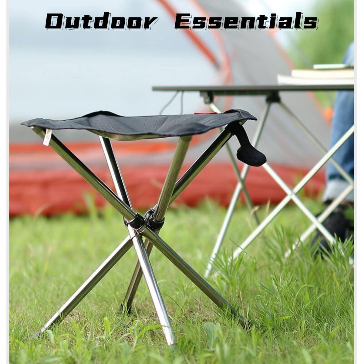 Portable stainless steel outdoor camping stool with folding design, suitable as a footrest for kids and outdoor play.