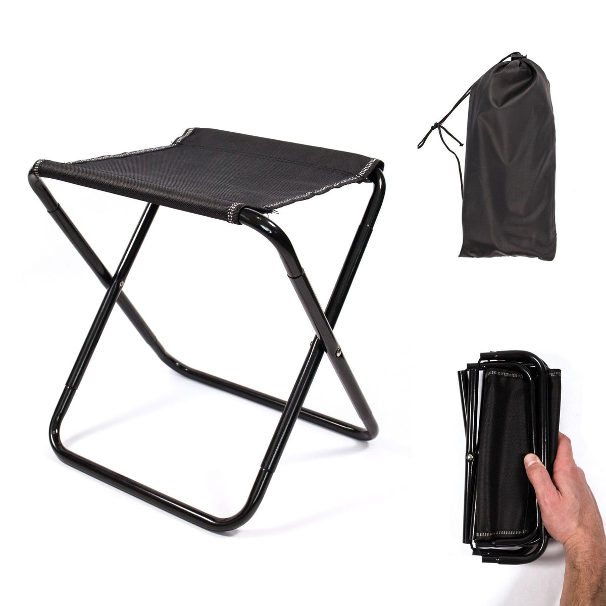 Small collapsible stool by Everything Baby, foldable outdoor camping chair for travel, fishing, hunting, hiking, and backpacking.