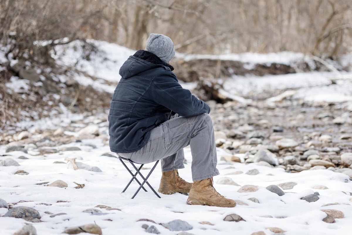 Small foldable camping stool by Everything Baby, outdoor kids' seat for travel, fishing, hunting, hiking, and backpacking adventures.