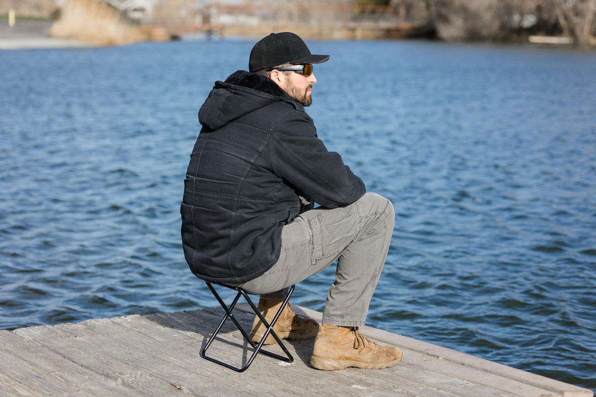 Small collapsible stool by Everything Baby, foldable outdoor camping chair for kids, ideal for hiking, fishing, and outdoor activities.