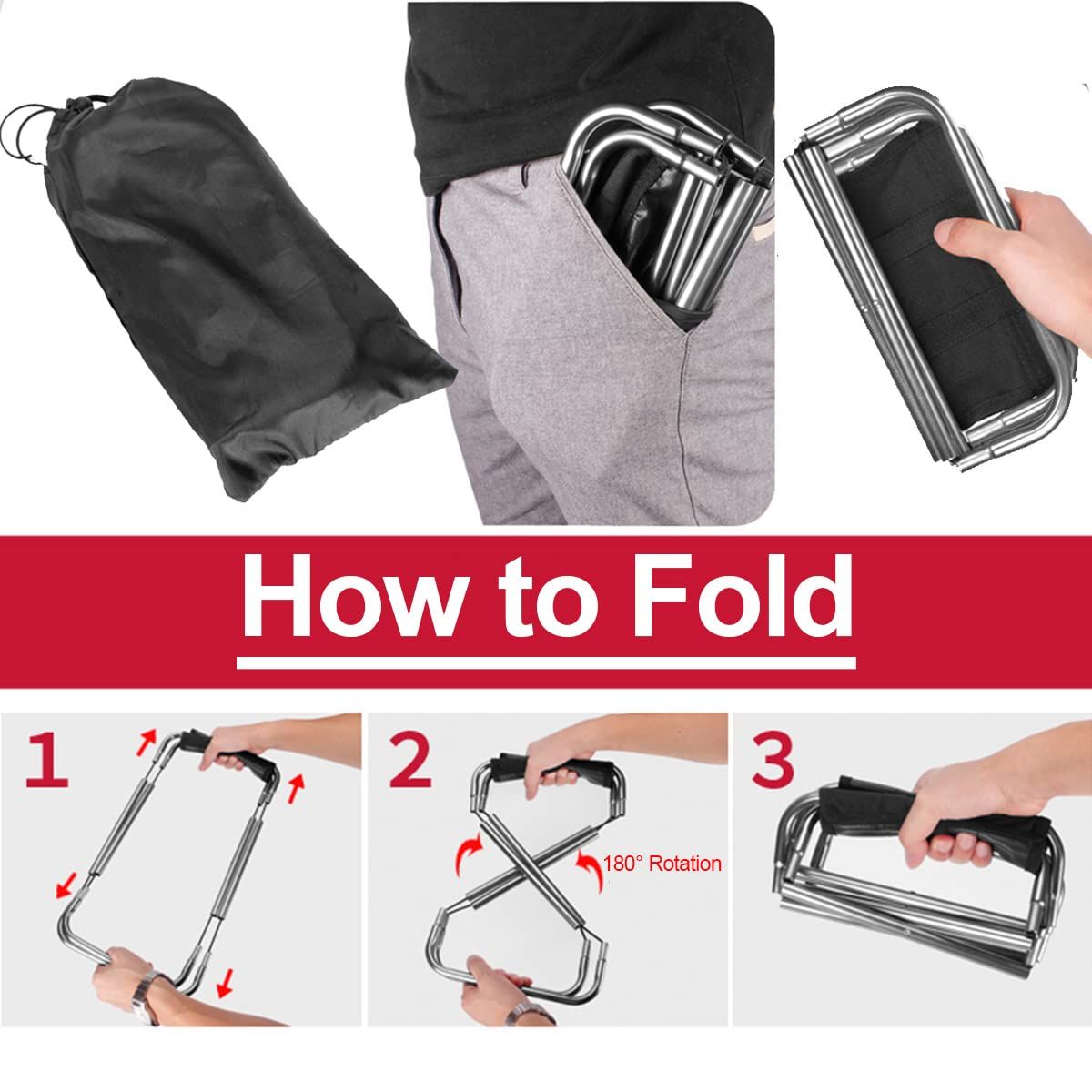 Mini portable folding camping and fishing stool for adults with carry bag, ideal for hiking, gardening, and outdoor activities