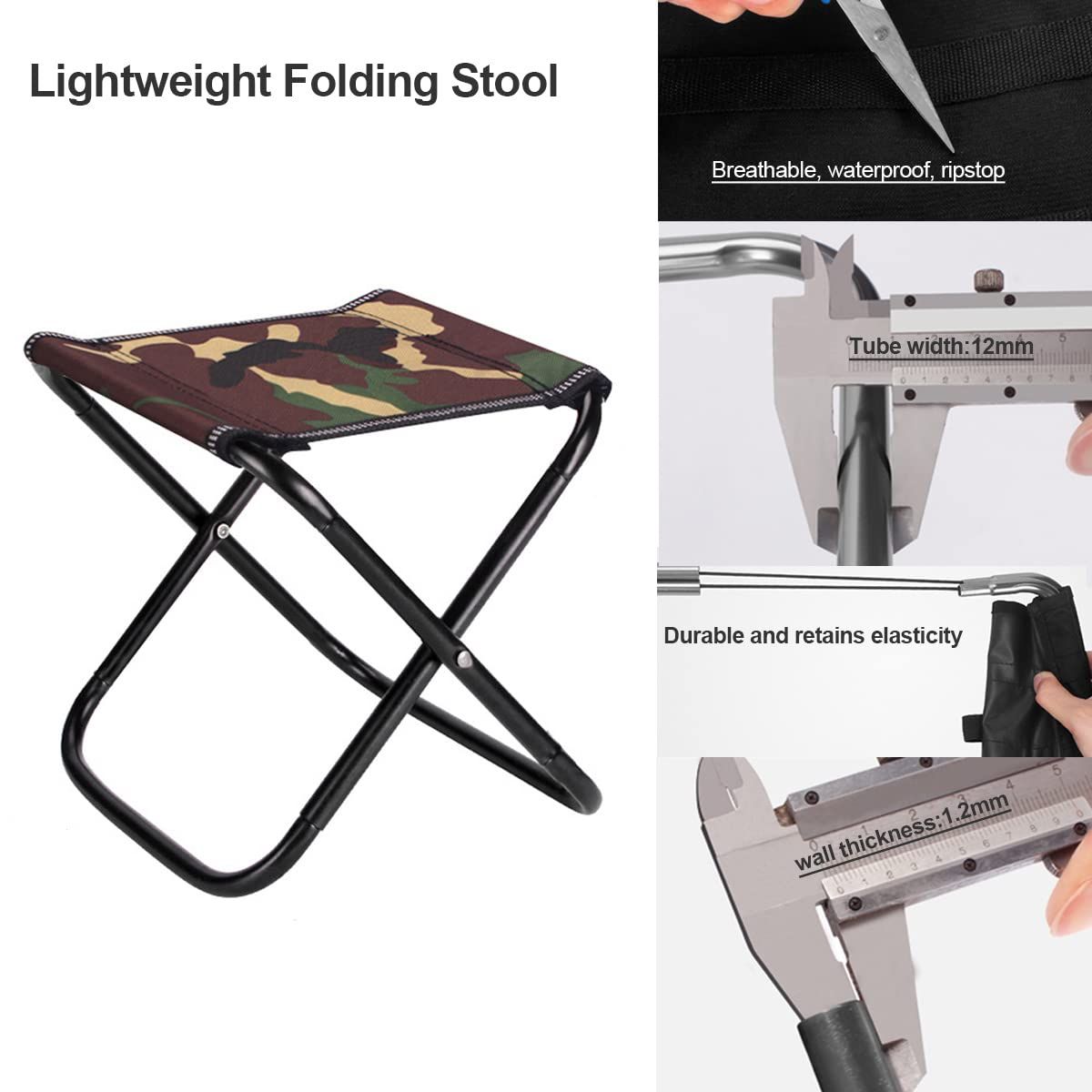 Mini portable folding camping and fishing stool for adults with carry bag, suitable for outdoor activities like hiking, gardening, and beach.