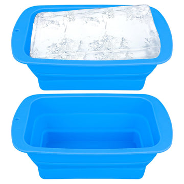Large silicone ice cube mold with two reusable trays for making big ice cubes, ideal for drinks and ice baths.