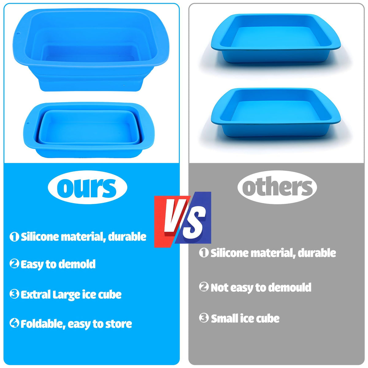 Large silicone ice cube mold by Everything Baby, reusable foldable tray for making big ice blocks for baths or drinks.