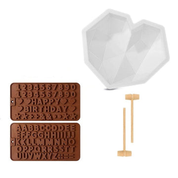 Heart Shaped Chocolate Mold, Diamond Heart Mousse Cake Mold Trays Silicone Chocolate Dessert Baking Pan with