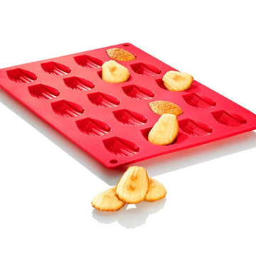 20 Cavity Shell Shaped Baking Mold Non-Stick Rectangular Cake Tray for Chocolate Cookie Dessert Candy Soap Ice Cube, Red
