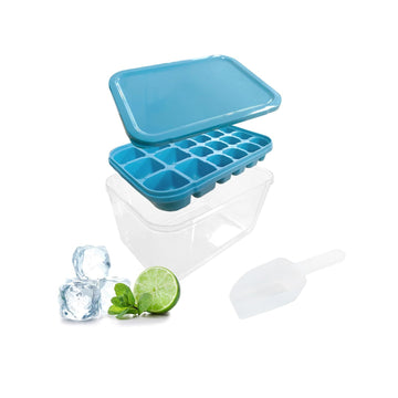 Silicone Ice Cube Trays for Freezer, Easy to Release Ice Trays with Lid, Container, Scoop, BPA Free Ice Maker for Drinks, Coffee