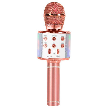 Karaoke Microphone for Kids, Wireless Bluetooth Karaoke Microphone with LED Lights, Portable Handheld (Rose Gold)