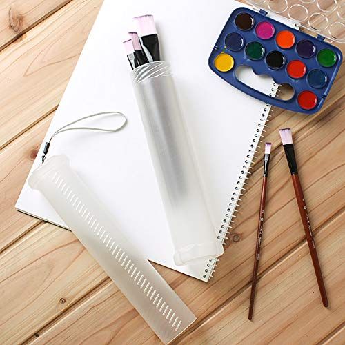 Clear plastic paint brush holder for long brushes and watercolor pens, ideal for art and drawing tools storage.