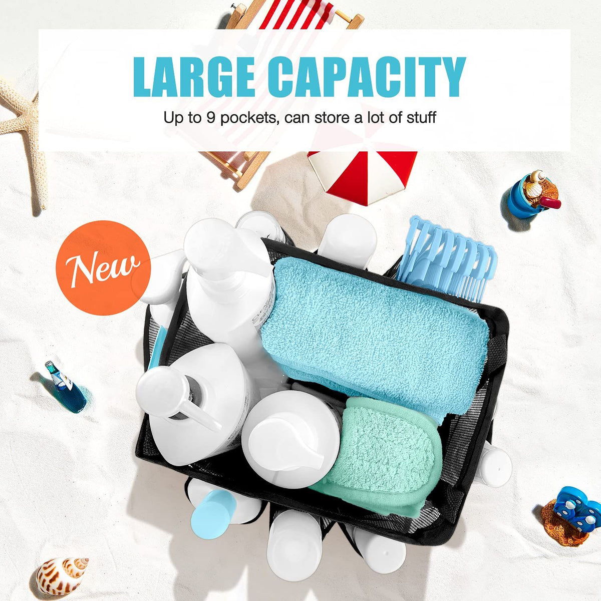 Mesh shower caddy basket by Everything Baby, portable bath organizer with handles, ideal for college dorms and bathroom storage.