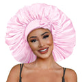 Pink satin silk sleep bonnet for girls, adjustable sleep bonnet by Everything Baby, ideal for protecting hair during nighttime.