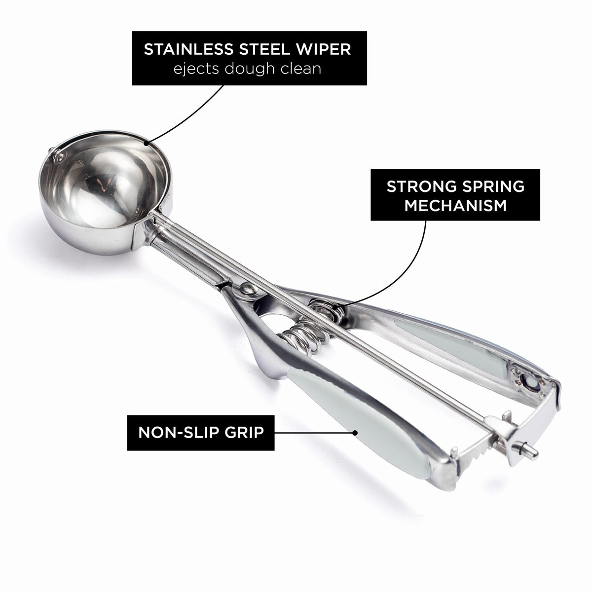 Social Chef stainless steel small cookie scoop for perfect cookies and small ice cream servings, ideal for baking and feeding.