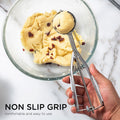 Social Chef stainless steel small cookie scoop and ice cream scoop for perfect cookie dough portions, ideal for baking and feeding.