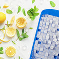 Two blue flexible silicone mini ice cube trays from Everything Baby, ideal for baby feeding and DIY small ice cubes.