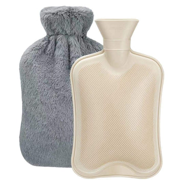 Rubber hot water bottle with cover, 2L size, used for menstrual cramps, neck, and shoulder pain, by Everything Baby.