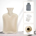 Rubber hot water bottle with cover, 2L size, used for menstrual cramps, neck, and shoulder pain, suitable for baby and kids health.
