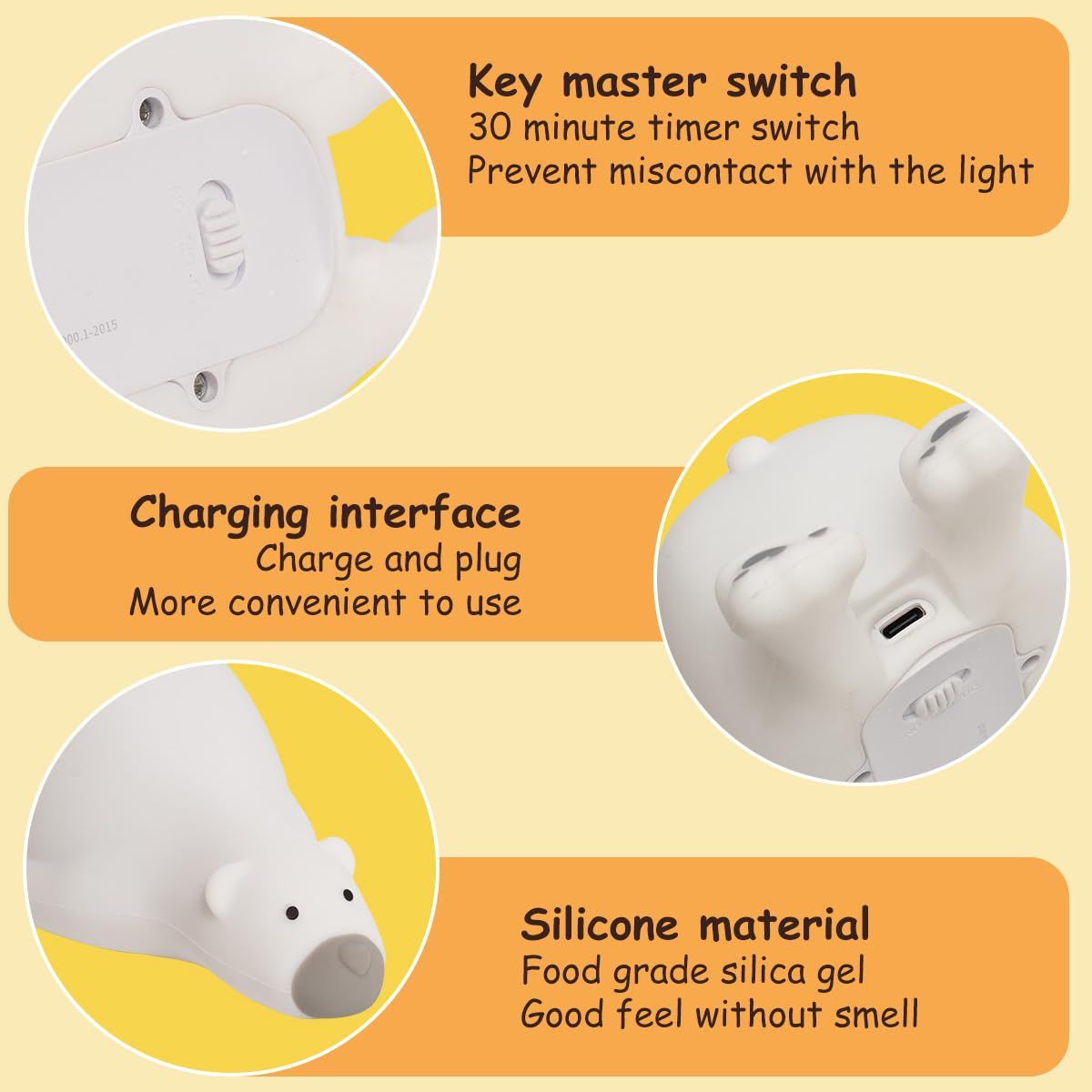 Everything Baby Duck Sleep Lights with touch sensor, rechargeable silicone night light for babies, dimmable and suitable for kids.