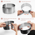 Adjustable stainless steel cake mold ring with sliding mechanism, ideal for DIY baking, mousse, and dessert preparation.