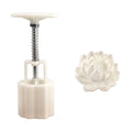 Stamped mooncake mold with flower design, used for DIY mooncake desserts, featuring a hand-pressed puff pastry mold for treats.