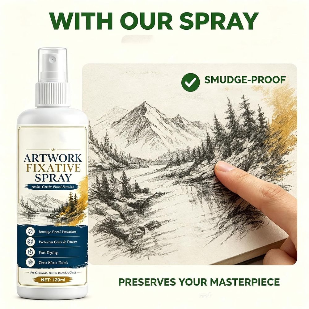 Fast drying artwork fixative spray by Everything Baby for charcoal, pastel, and sketching, dries quickly and lasts.