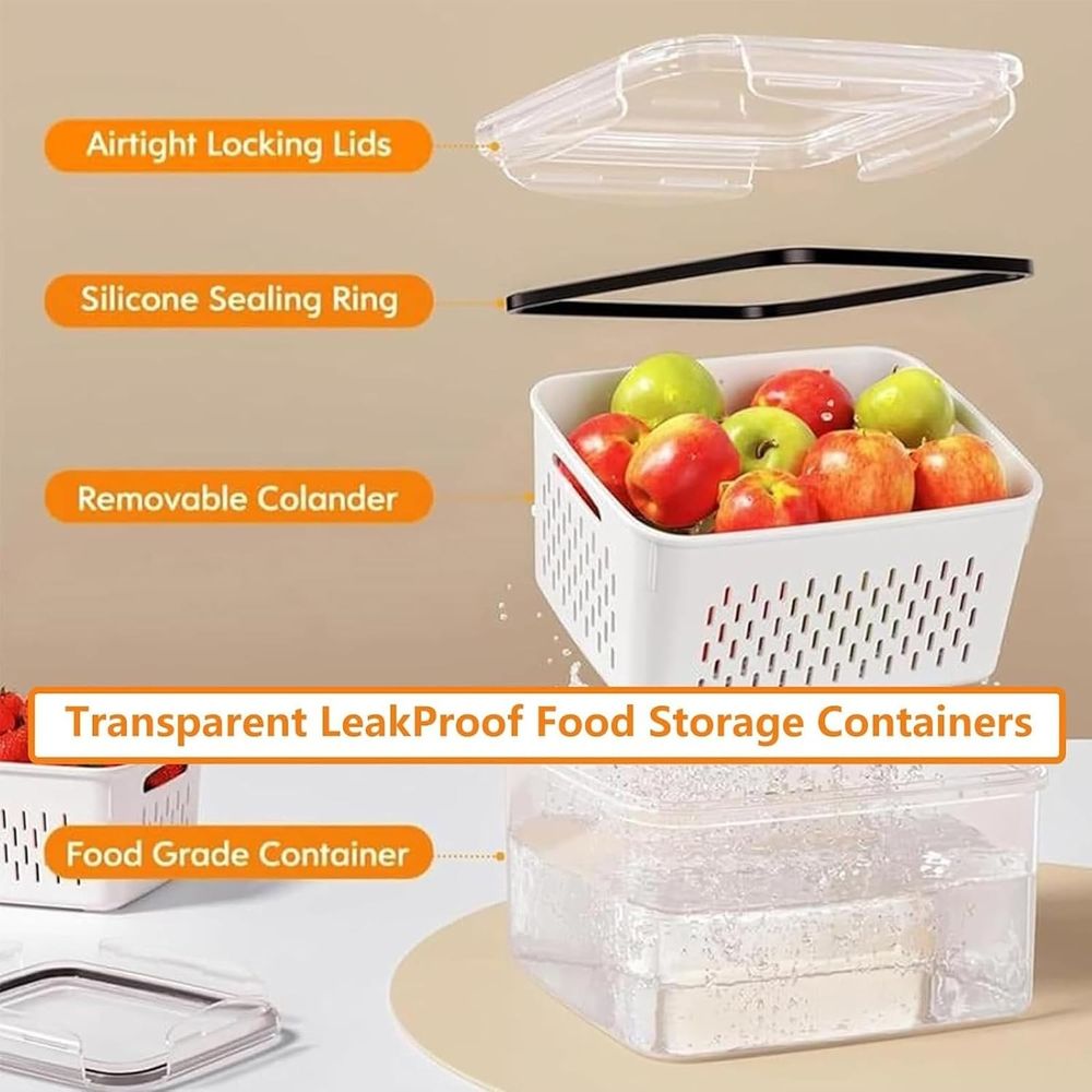 Baby fruit container set with removable colander, leak-proof design, and stackable features for easy feeding and storage.