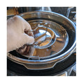 Stainless steel non-stick flan mold with lid, designed for pretend play in baby and kids' toy kitchen set by Everything Baby