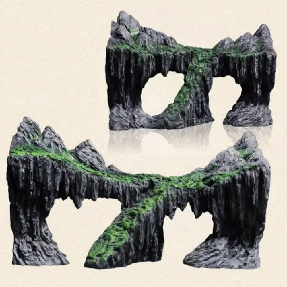 Resin aquarium decoration with simulated rock mountain and cave, suitable for fish tanks, by Everything Baby.