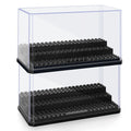 Stackable dustproof display box for baby and kid's action figures, perfect for pretend play and toy organization.