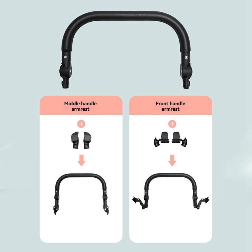 Adjustable stroller bumper bar armrest for baby pushchair by Everything Baby, features a comfortable handle for added safety.