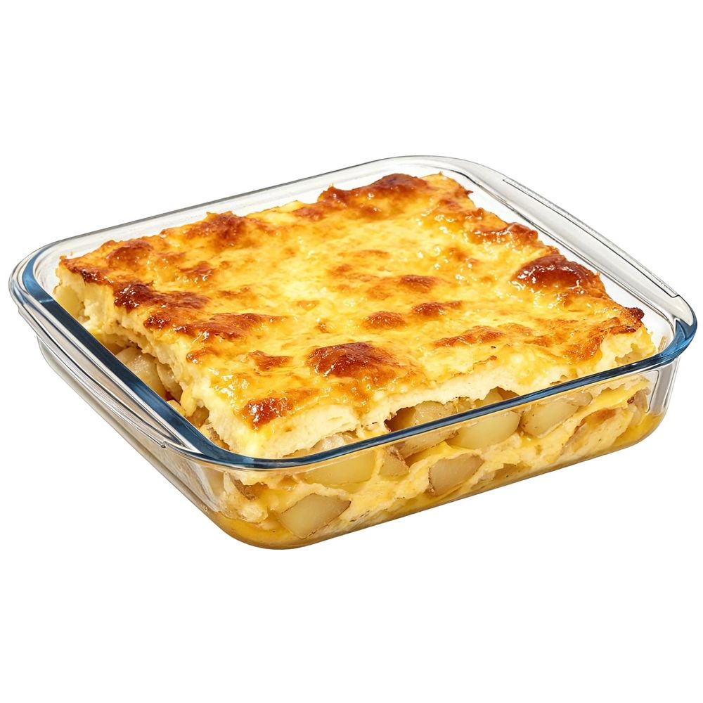 Glass baking pan by Everything Baby, square tempered oven-safe dish for baking, broiling, and serving in 8.7-inch size.