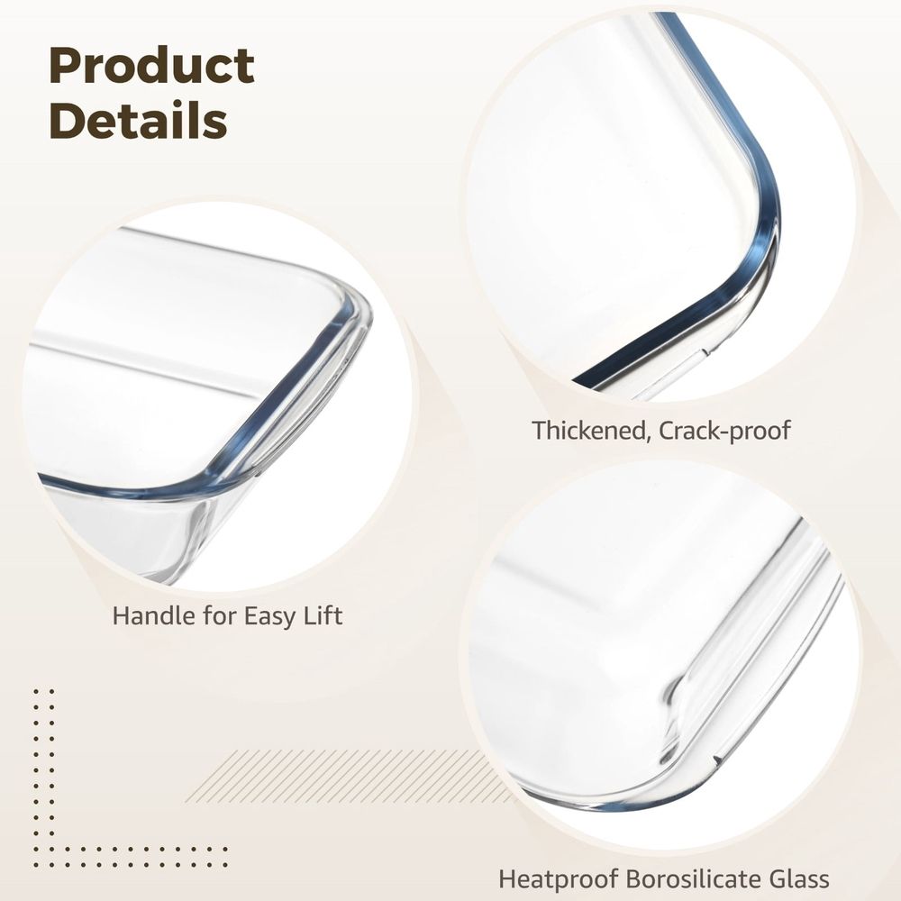 Glass baking pan by Everything Baby, square oven-safe tempered glass dish for baking, broiling, and serving, 8.7-inch size.