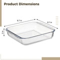 Glass baking dish by Everything Baby, oven-safe square tempered glass casserole for baking, broiling, and serving, 8.7-inch size.