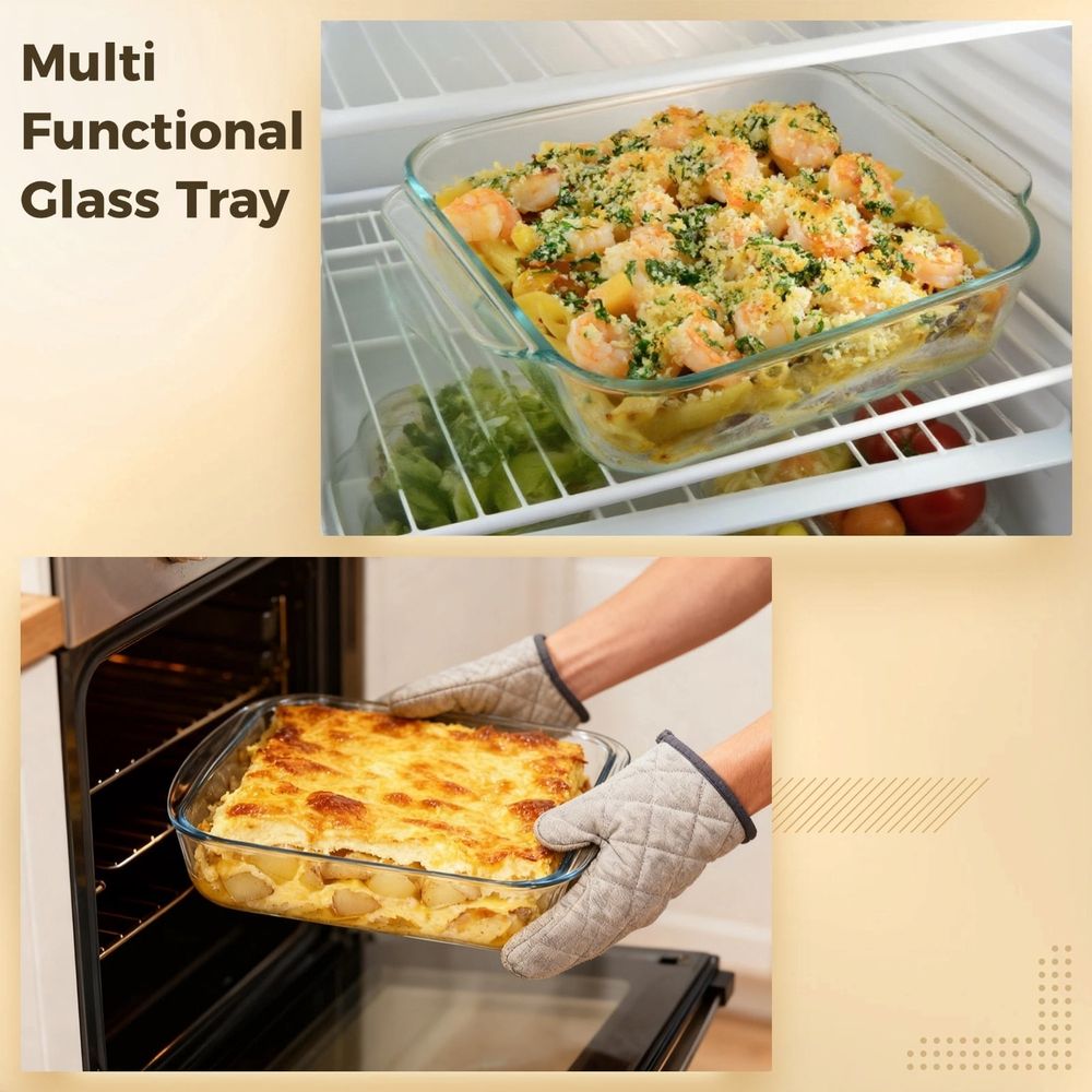 Glass baking pan by Everything Baby, 8.7-inch square oven-safe tempered glass dish for baking, casserole, broiling, and serving.
