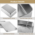Set of four stainless steel rectangle cake pans with lids, food-safe baking sheets for baking and cooking.