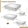 Four stainless steel baking pans with lids in various sizes, ideal for baking and cooking, designed for food safety.