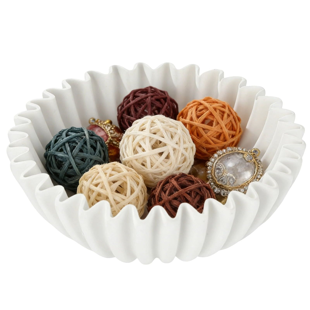 Decorative ruffle bowl with French wave design, used as a stylish centerpiece or organizer for kitchen, entryway, or coffee table.