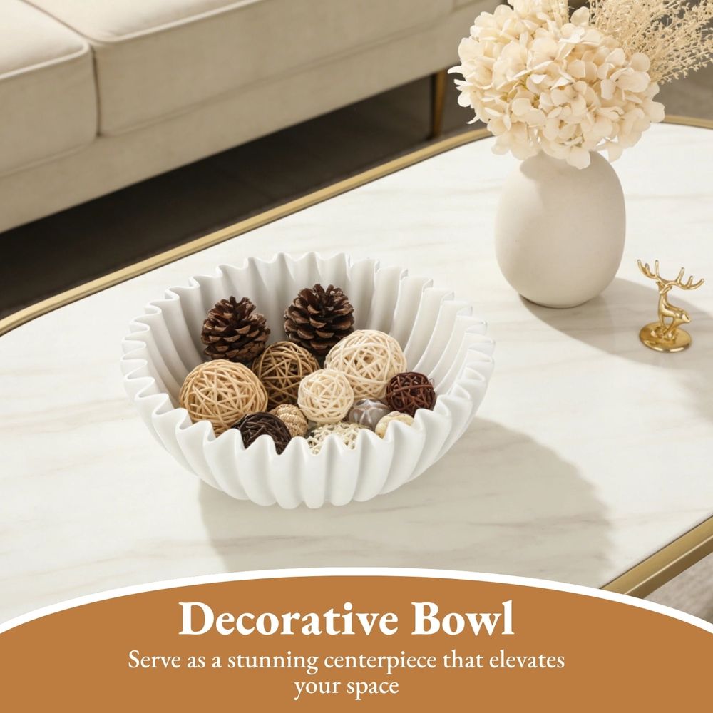 Elegant ruffle bowl with French wave design, used as a stylish decorative piece for kitchen, entryway, or coffee table.