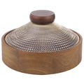Wooden snack box with glass lid, 4-compartment acacia wood tray for candies, nuts, and snacks, ideal for parties and home use.