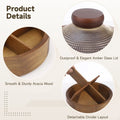 Wooden snack box with glass lid and four compartments, ideal for serving candies, nuts, or snacks on kitchen or party tables.
