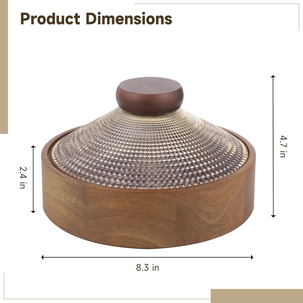 Wooden snack box with glass lid, 4-compartment acacia wood tray for snacks, candy, nuts, and food storage, ideal for parties and home.