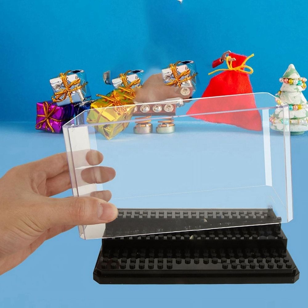 Stackable mini display box for action figures, dustproof building block case for baby and kids' pretend play toys.