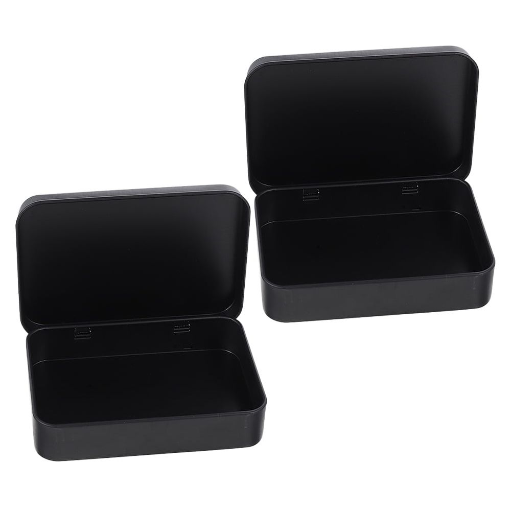 Two black metal small tins with lids for game card storage and accessories, ideal for organizing kids' items and small accessories.