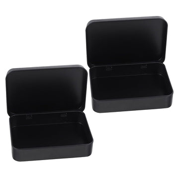 Two black metal small tins with lids for game card storage and accessories, ideal for organizing kids' items and small accessories.