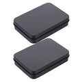 Two black metal small tins with lids for game card storage and accessories, ideal for organizing kid's backpacks or small items.
