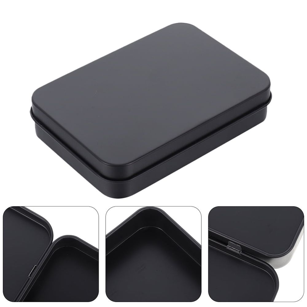 Black metal tin with lid for game card storage and accessories, compact organizer for kids' backpacks by Everything Baby