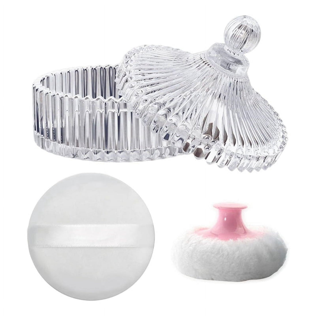 Baby body powder puff and container set, soft dusting puff with loose powder container for women and babies, by Everything Baby.