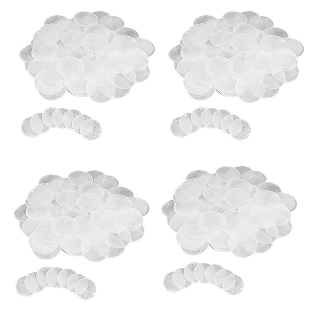 Set of 240 white round Capiz shells with holes, ideal for wind chimes, jewelry making, and home decor by Everything Baby.