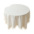 Round cotton tablecloth with tassels, soft fabric, dust-proof, suitable for kitchen, dining, and party settings, by Everything Baby.