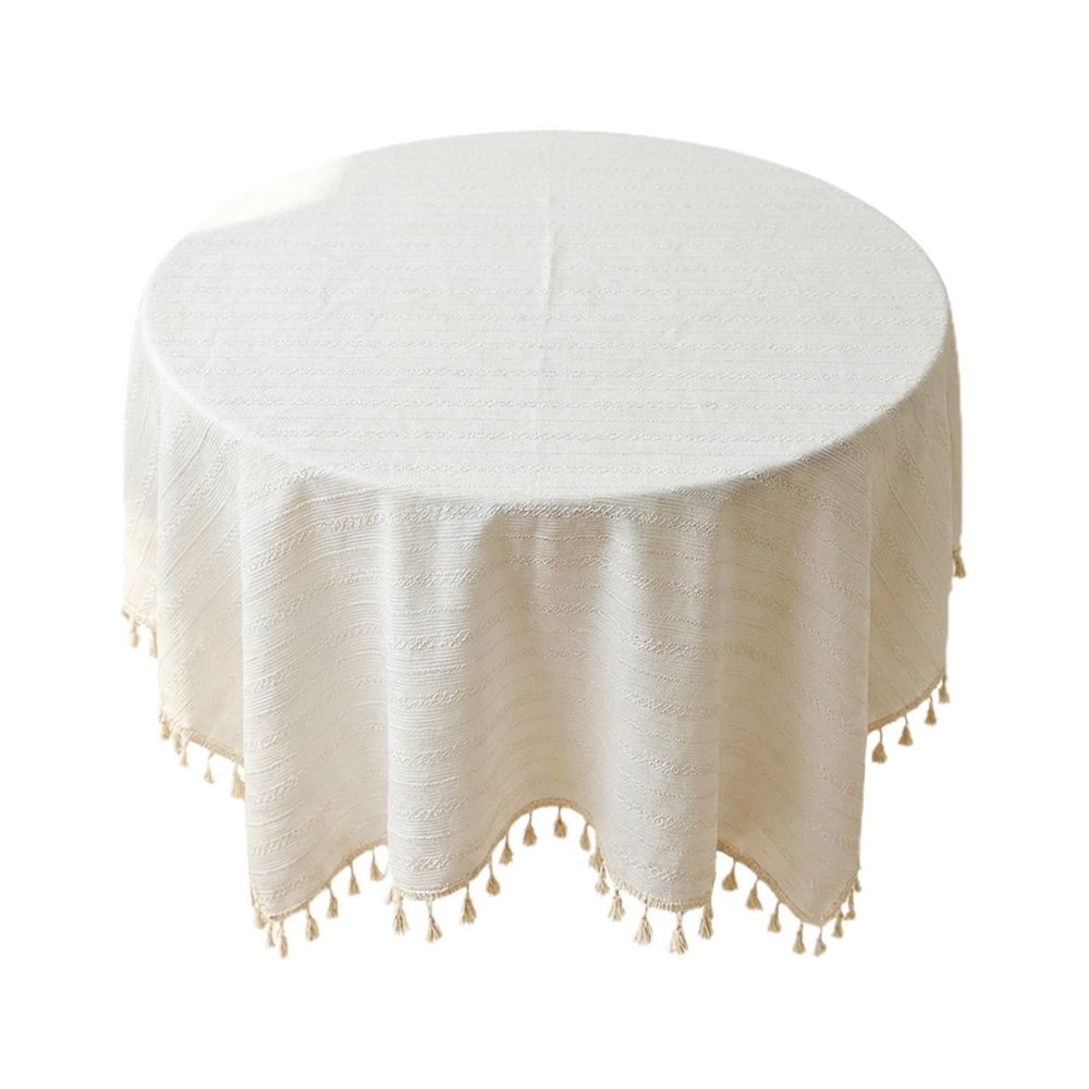 Round cotton tablecloth with tassels, soft fabric, dust-proof, suitable for kitchen, dining, and party settings, by Everything Baby.
